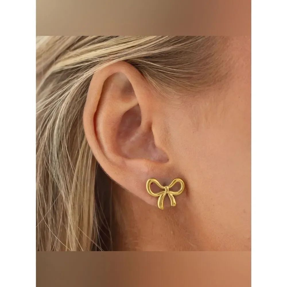 Gold Bow Stud Earrings #2477